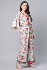 Beige Crepe Digital Floral Print Jumpsuit