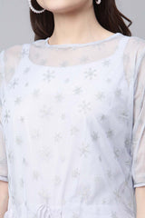 Blue Crepe & Net Silver Glitter Print Jumpsuit