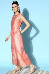 Peach Poly Silk Solid Jumpsuit