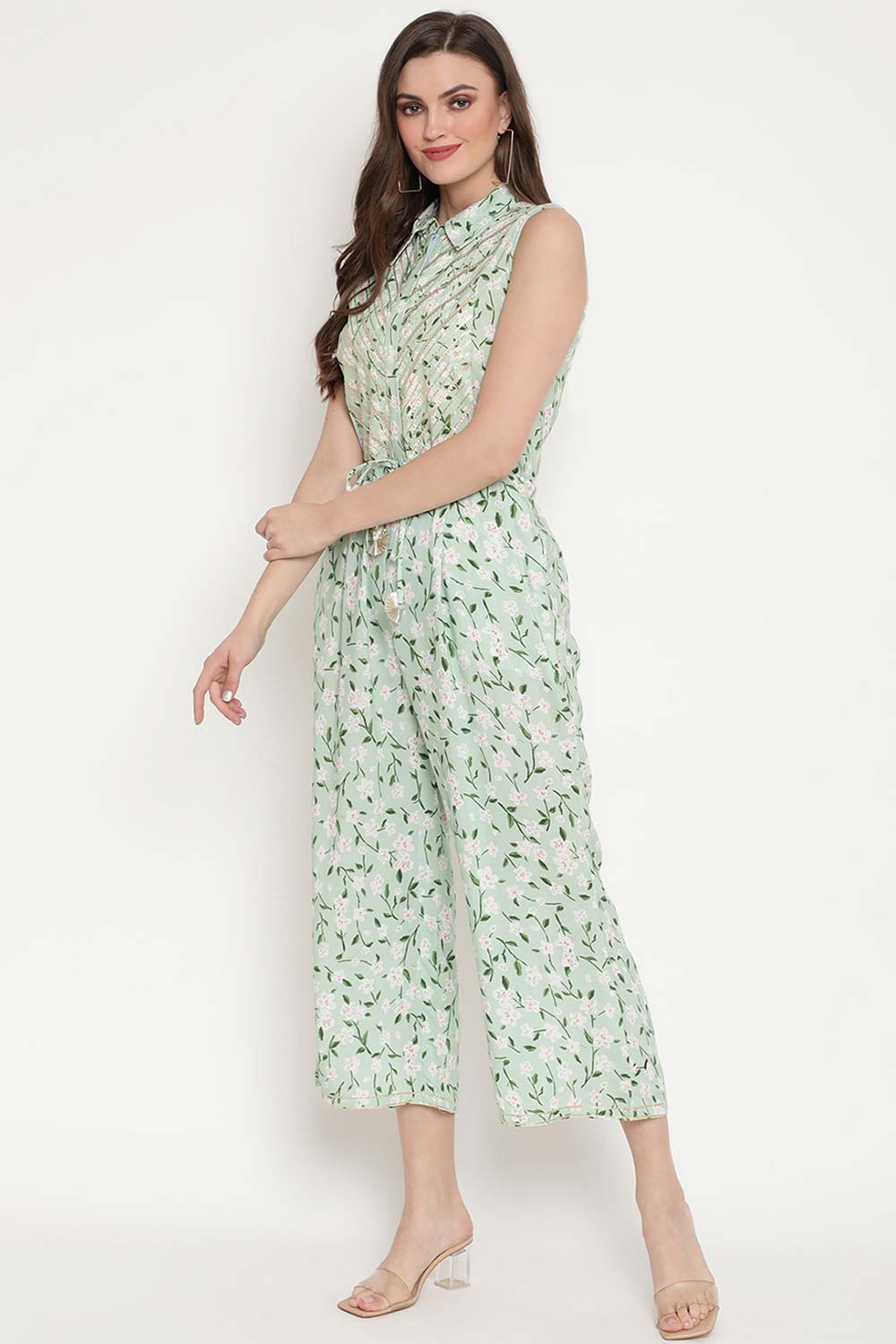 Mint Rayon Printed Jumpsuit