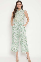 Mint Rayon Printed Jumpsuit