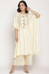 Buy Crepe Foil Printed Kurta Set in Off White Online