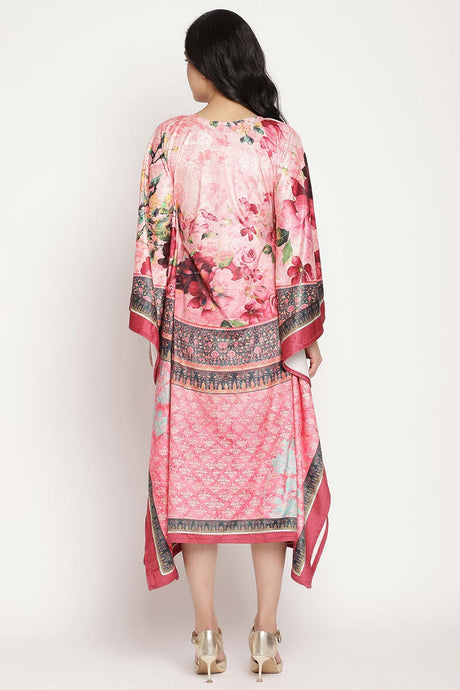 Pink Color Digital Print Velvet Kaftan