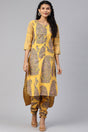 Buy Crepe Pigment Print Kurta with Churidar in Mustard Online