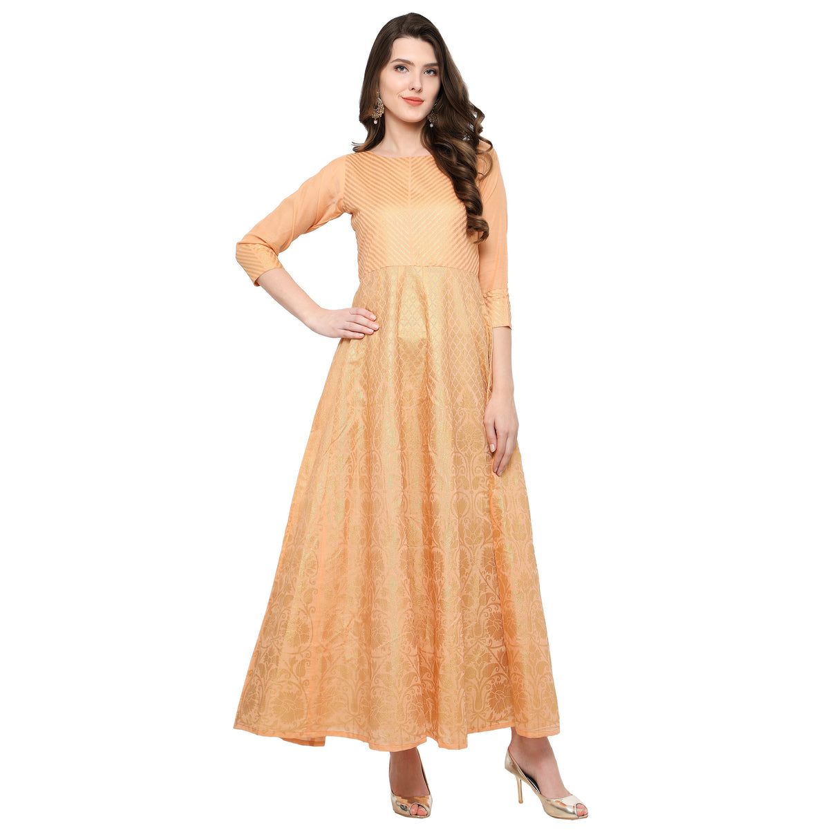 Buy Chanderi  Printed Kurta in Peach Online