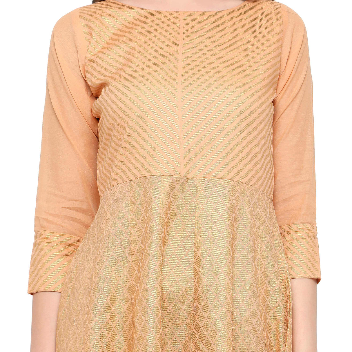 Chanderi  Printed Kurta in Peach Sopping