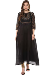 Black Gold Print Chanderi Flare Kurta