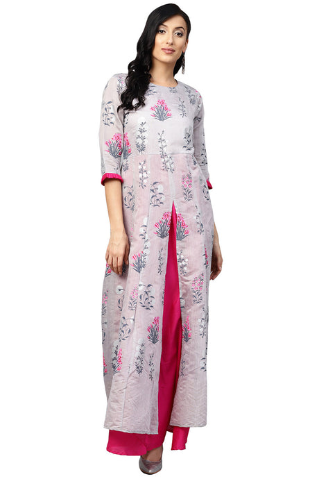 Shop Chanderi Silk and Poly Silk Pigment Kurta in Grey and Magenta At KarmaPlace