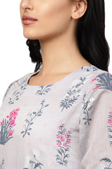 Shop Woman's Silk and Poly Silk Pigment Kurta in Grey and Magenta Sopping