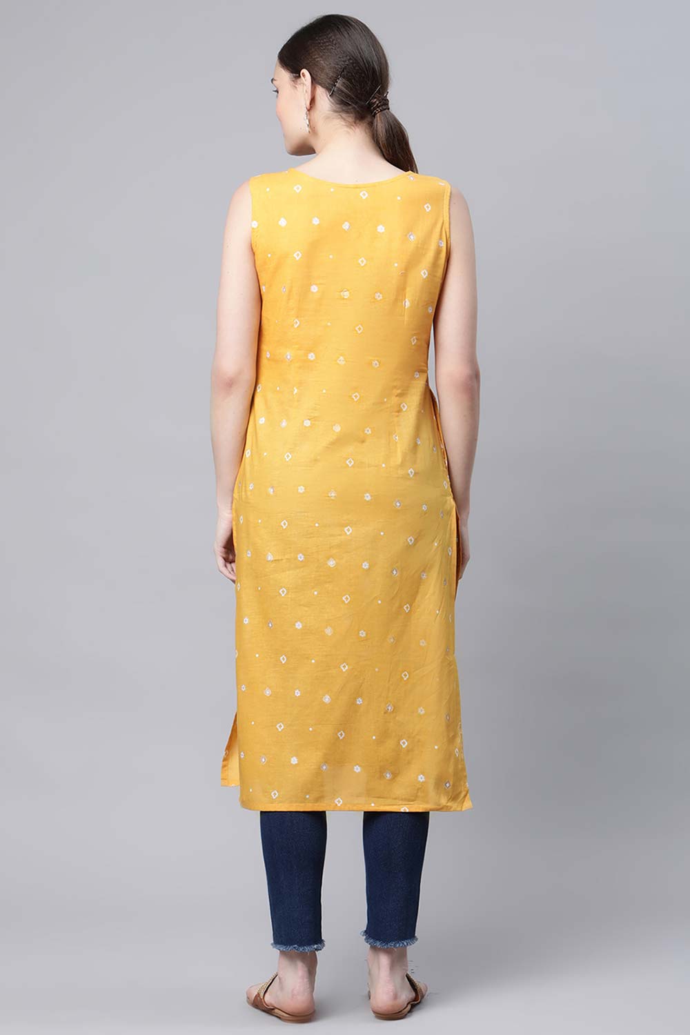 Mustard Pure Cotton Printed Kurti