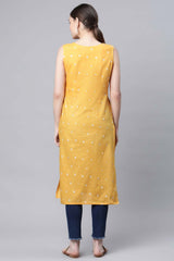 Mustard Pure Cotton Printed Kurta