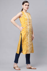 Mustard Pure Cotton Printed Kurta