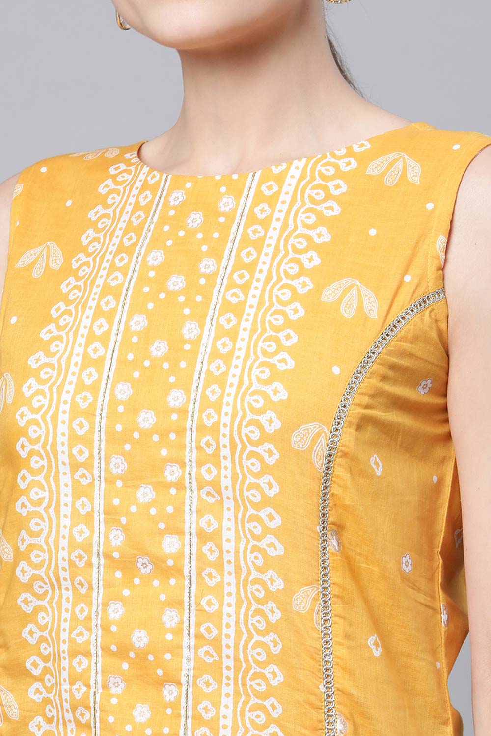 Mustard Pure Cotton Printed Kurta