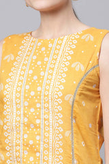 Mustard Pure Cotton Printed Kurta