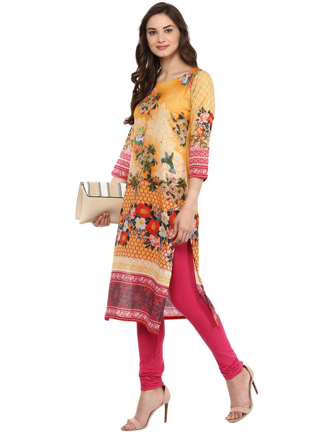 Shop Woman's Cotton Kurta in Yellow At KarmaPlace 