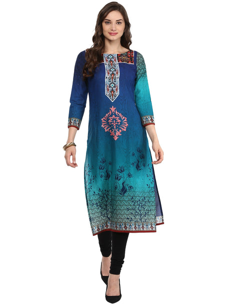 Shop Navy Blue Cotton Kurta For Woman's At KarmaPlace