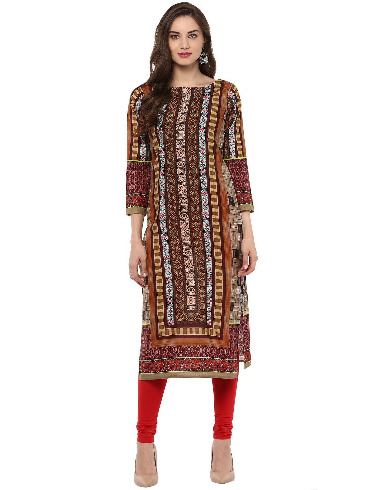 Cotton Printed Kurta Top In Brown