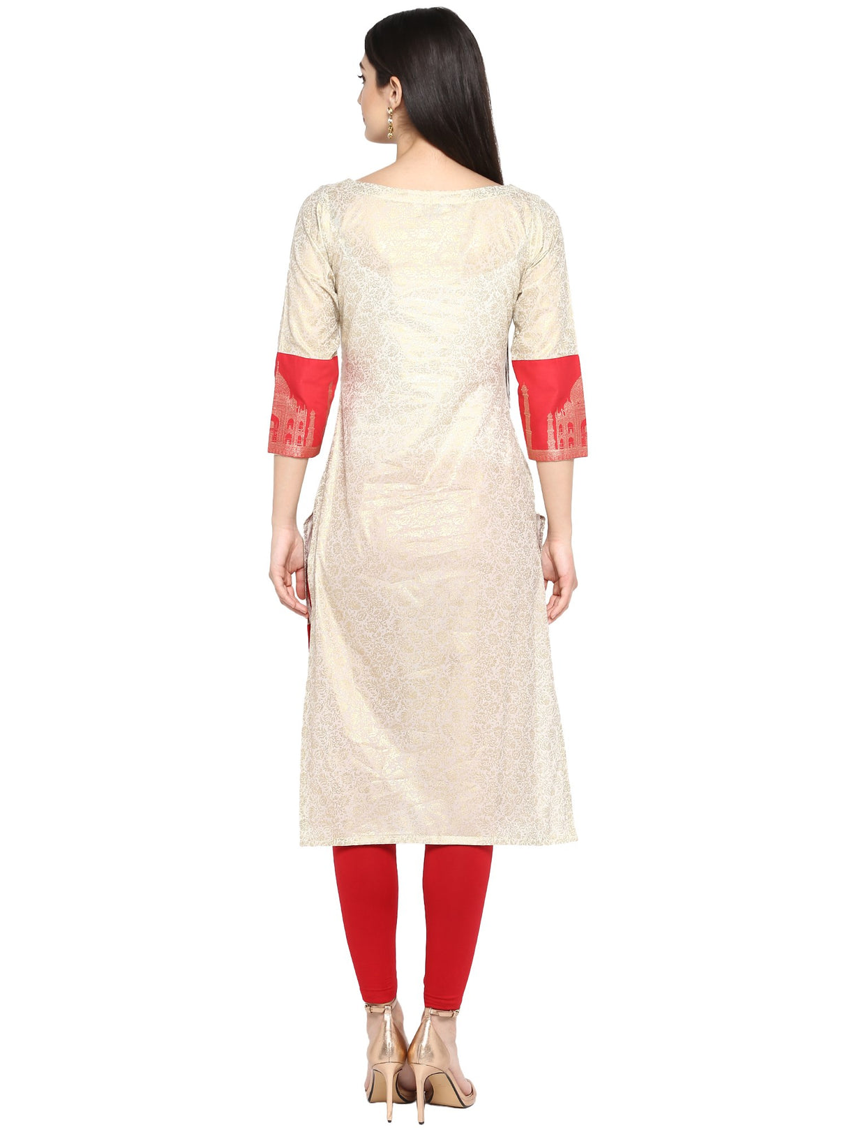 Cotton Printed Kurta Top In Beige