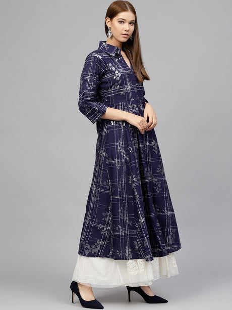 Shop Woman's Cotton Printed Kurta in Blue At KarmaPlace