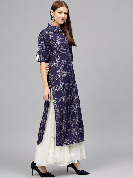 Cotton Printed Kurta Top In Blue