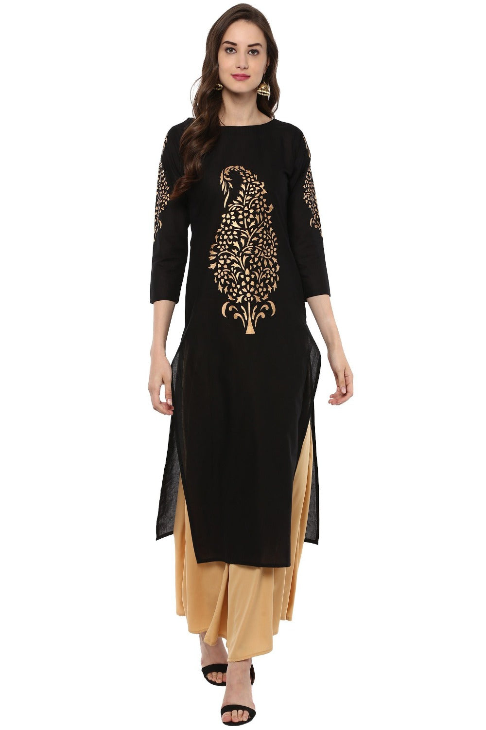 Buy Cotton Printed Kurta in Black Online