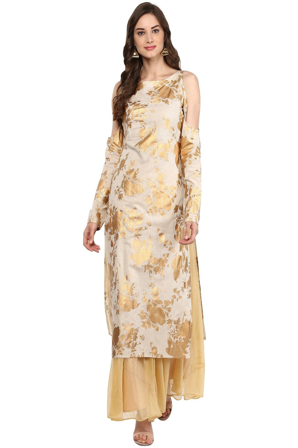 Buy Cotton Printed Kurta in Beige Online