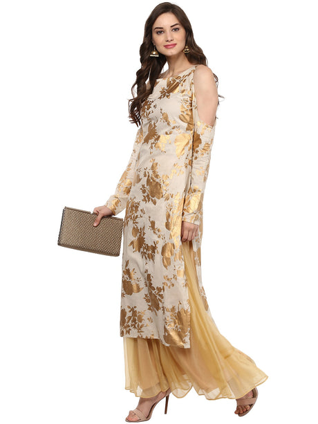 Shop Cotton Printed For Woman's Kurta in Beige At KarmaPlace
