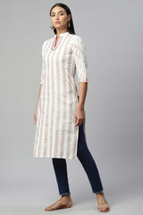 Off White Pure Cotton Printed Kurti