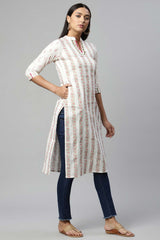 Off White Pure Cotton Printed Kurti