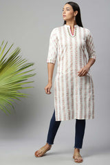 Off White Pure Cotton Printed Kurti