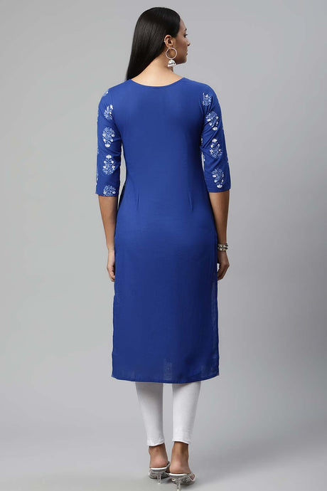 Royal Blue Pure Cotton Printed Kurti