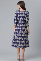 Cotton Navy Blue Printed Kurti