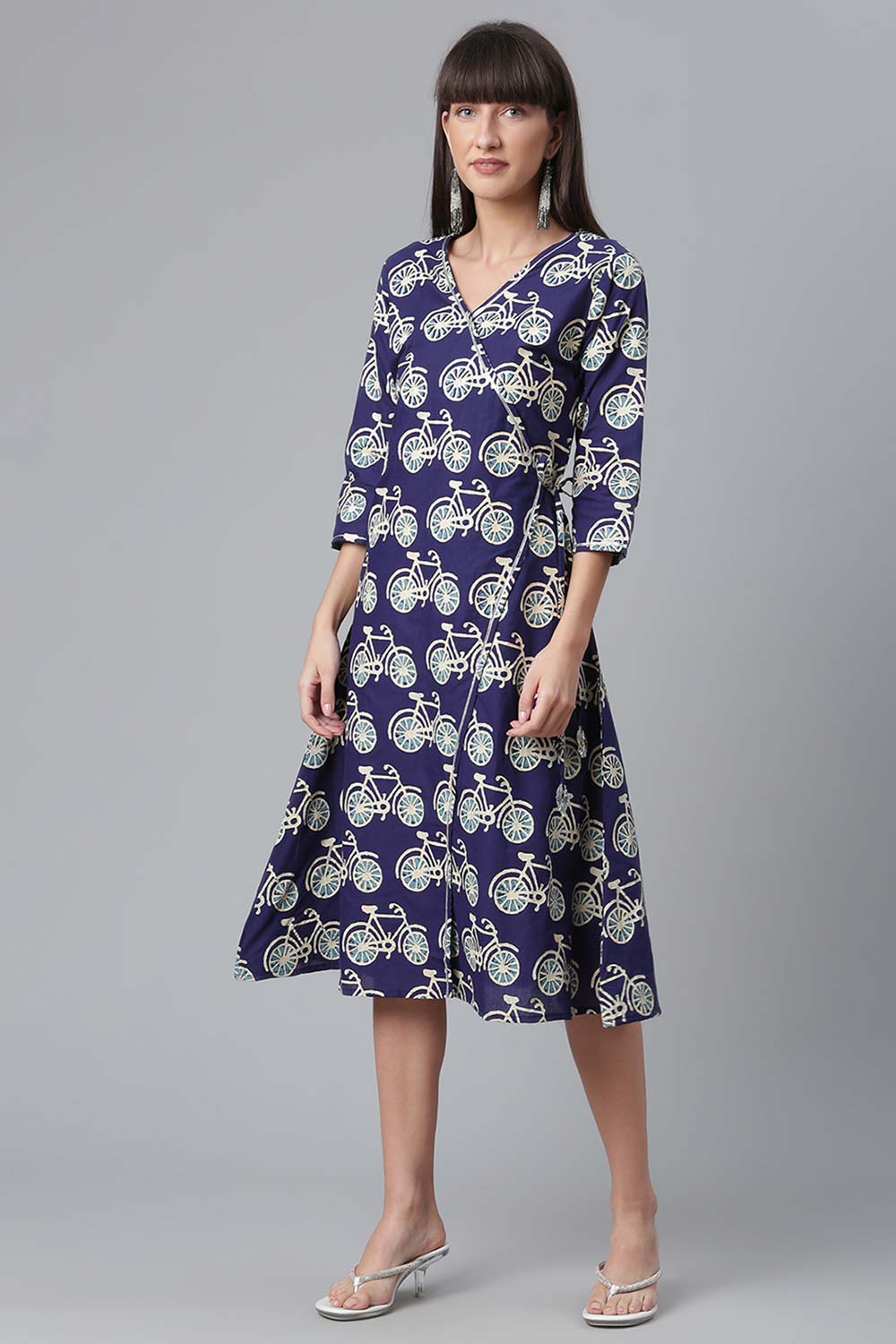 Cotton Navy Blue Printed Kurti