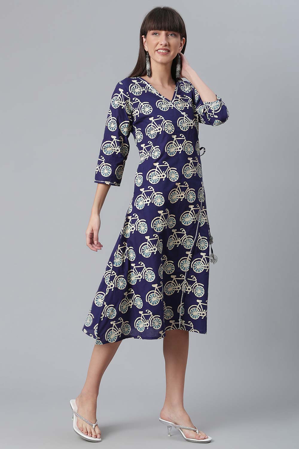 Cotton Navy Blue Printed Kurti