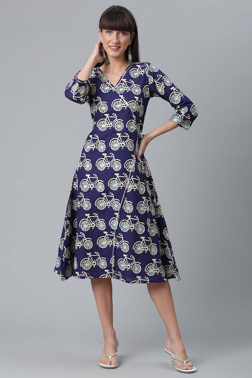 Cotton Navy Blue Printed Kurta