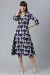 Cotton Navy Blue Printed Kurti