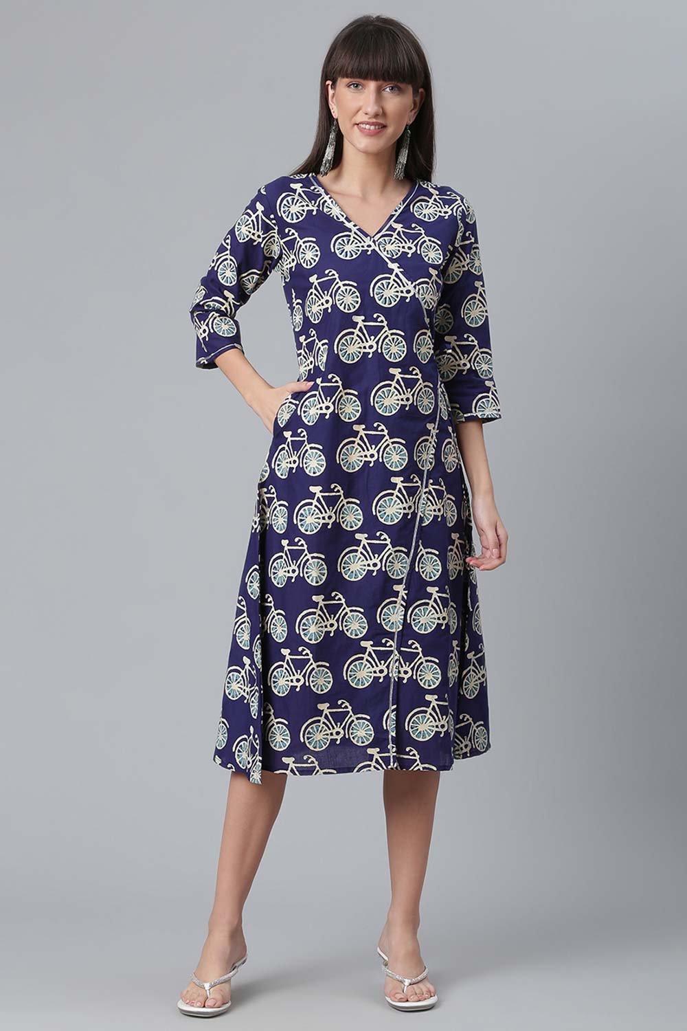 Cotton Navy Blue Printed Kurti