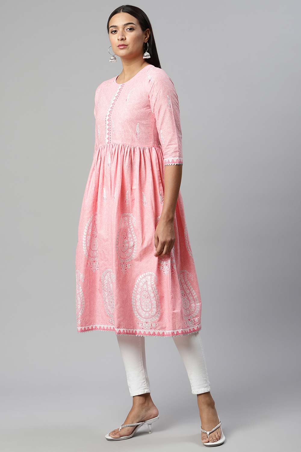 Pink Pure Cotton Printed Kurti