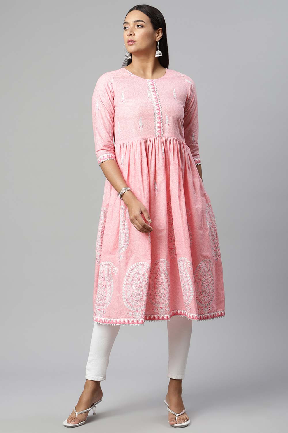 Pink Pure Cotton Printed Kurti