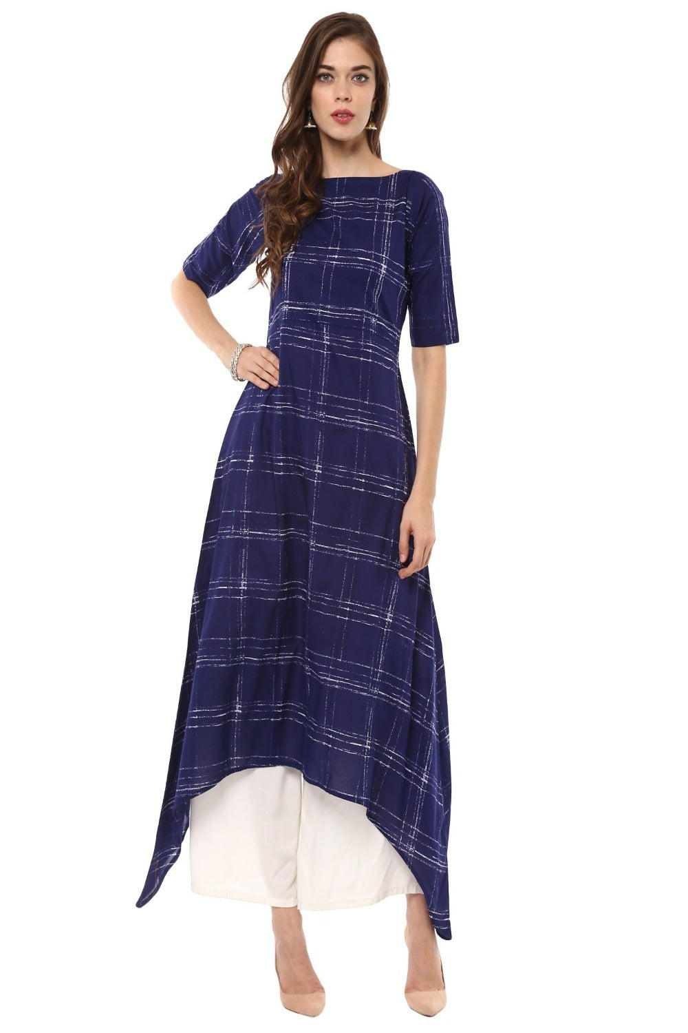 Buy Cotton Printed Kurta in Blue Online