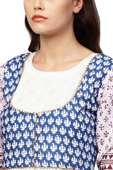 Cotton Printed Kurta Top In White And Blue