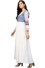 Cotton Printed Kurta Top In White And Blue