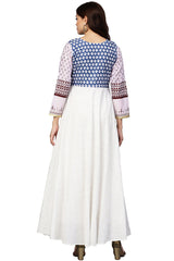 Cotton Printed Kurta Top In White And Blue