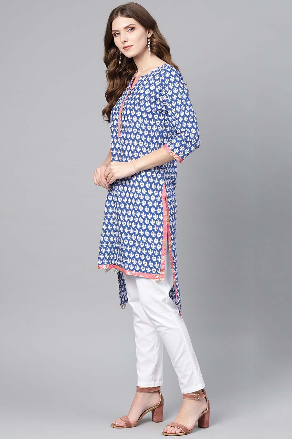 Cotton Printed Kurta Top In Blue