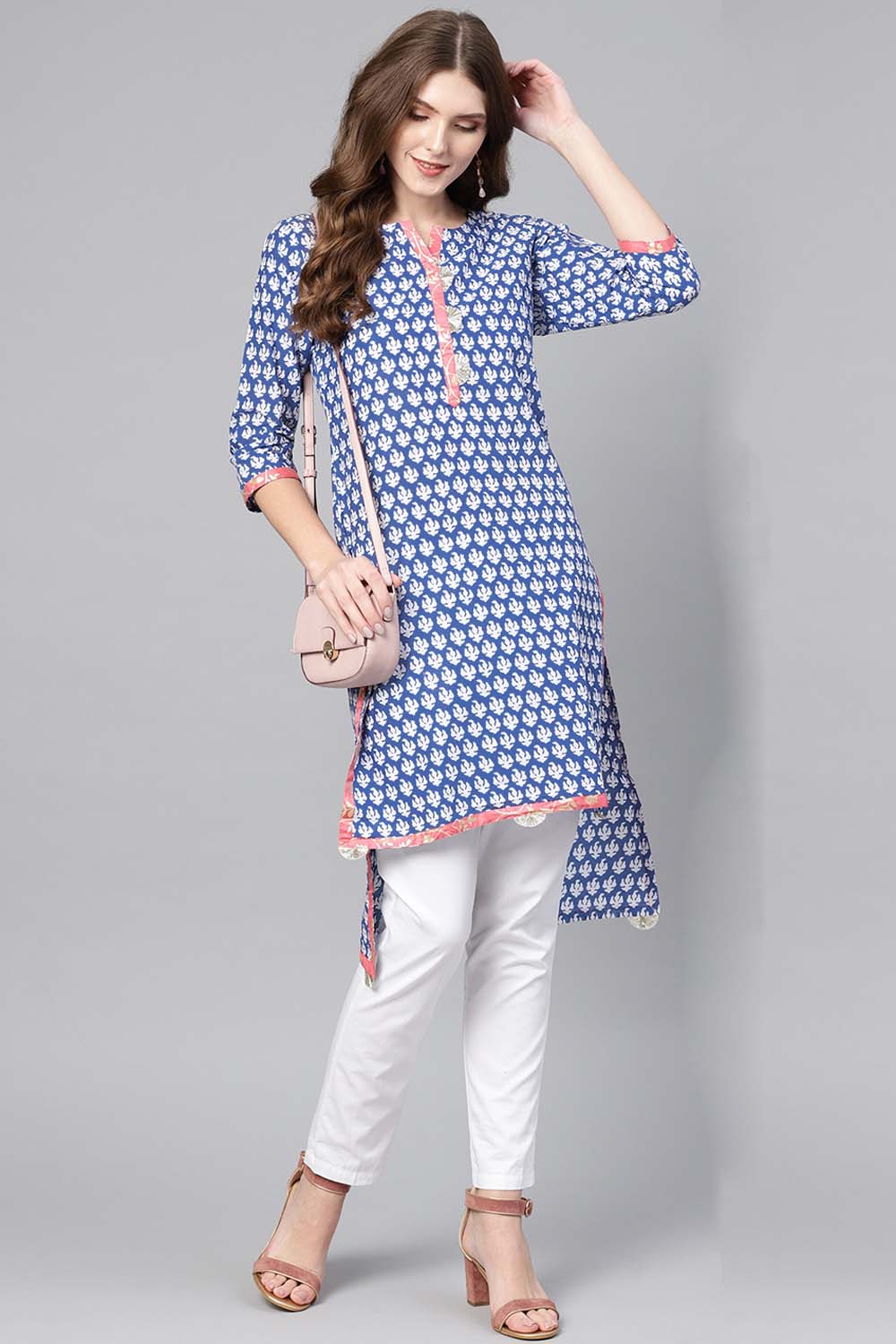 Cotton Printed Kurta Top In Blue