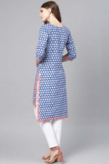 Cotton Printed Kurta Top In Blue