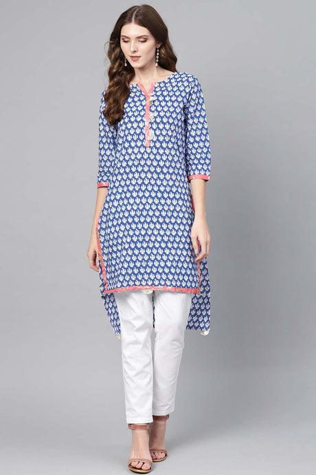 Ahalyaa Cotton Printed Kurta in Blue