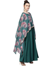 Polyester And Chiffon Kurta Top In Sea Green