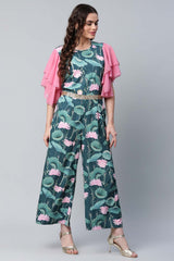 Dark Green Crepe Printed Jumpsuit