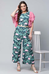 Dark Green Crepe Printed Jumpsuit